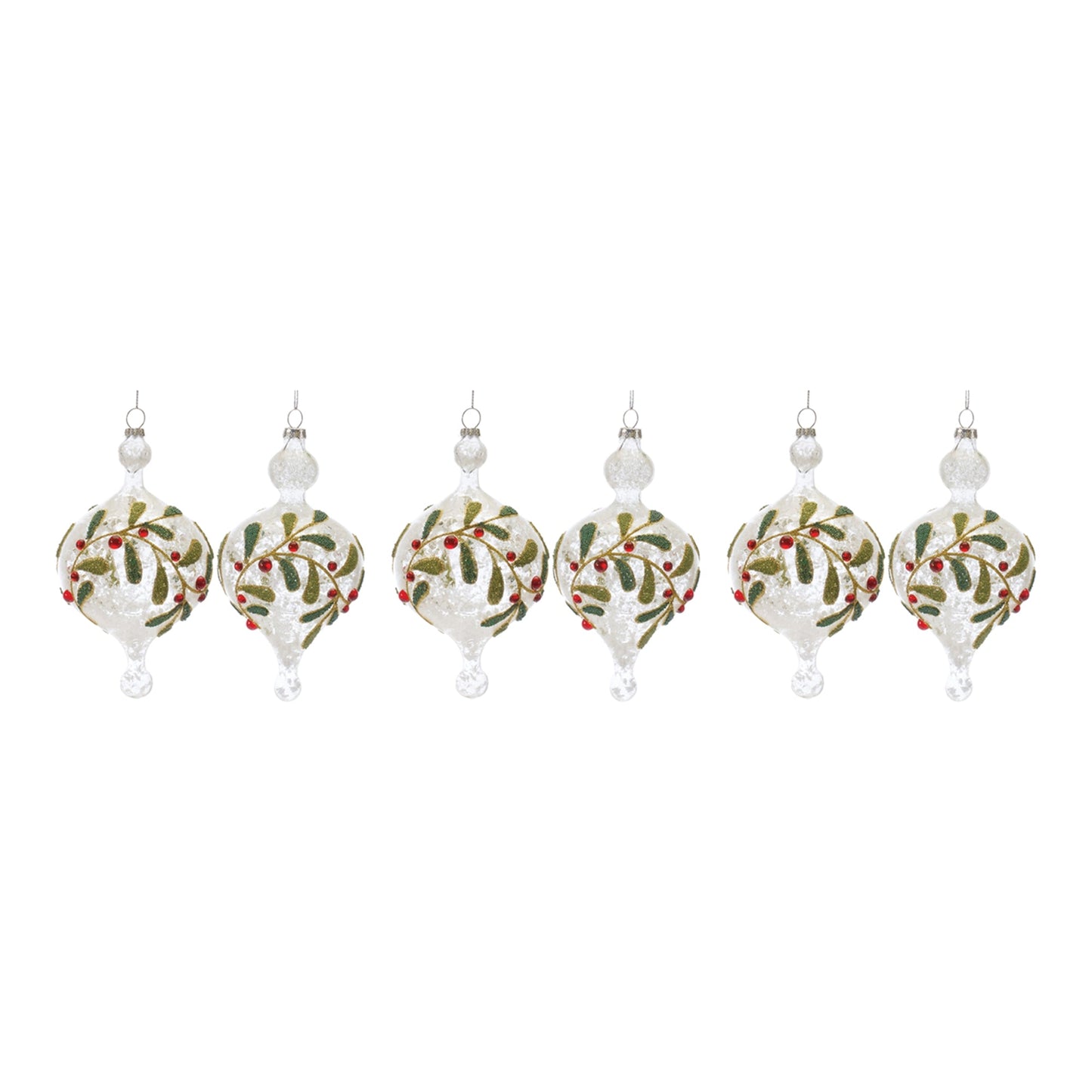 Beaded Glass Mistletoe Ornament, Set of 6