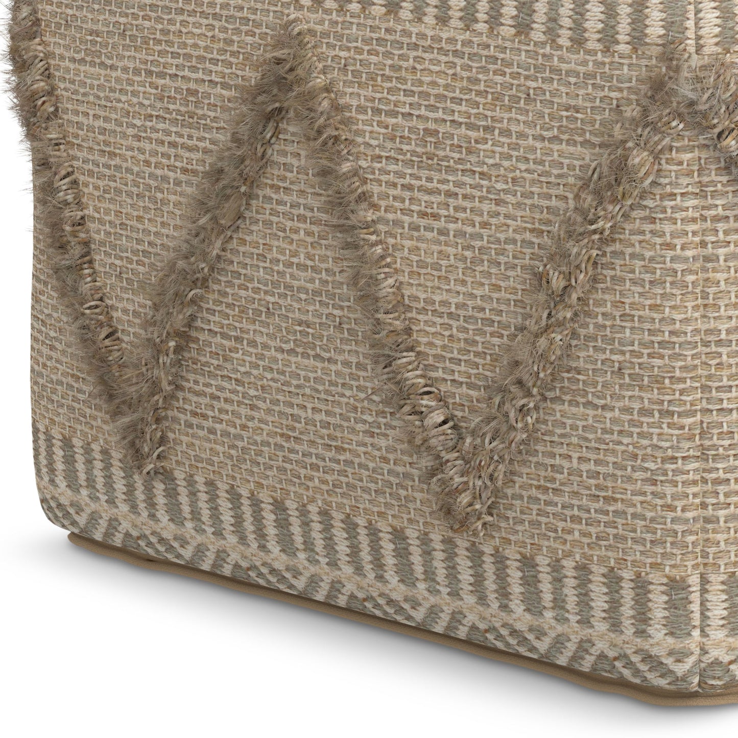 Upholstered Square Pouf with Woven Detail