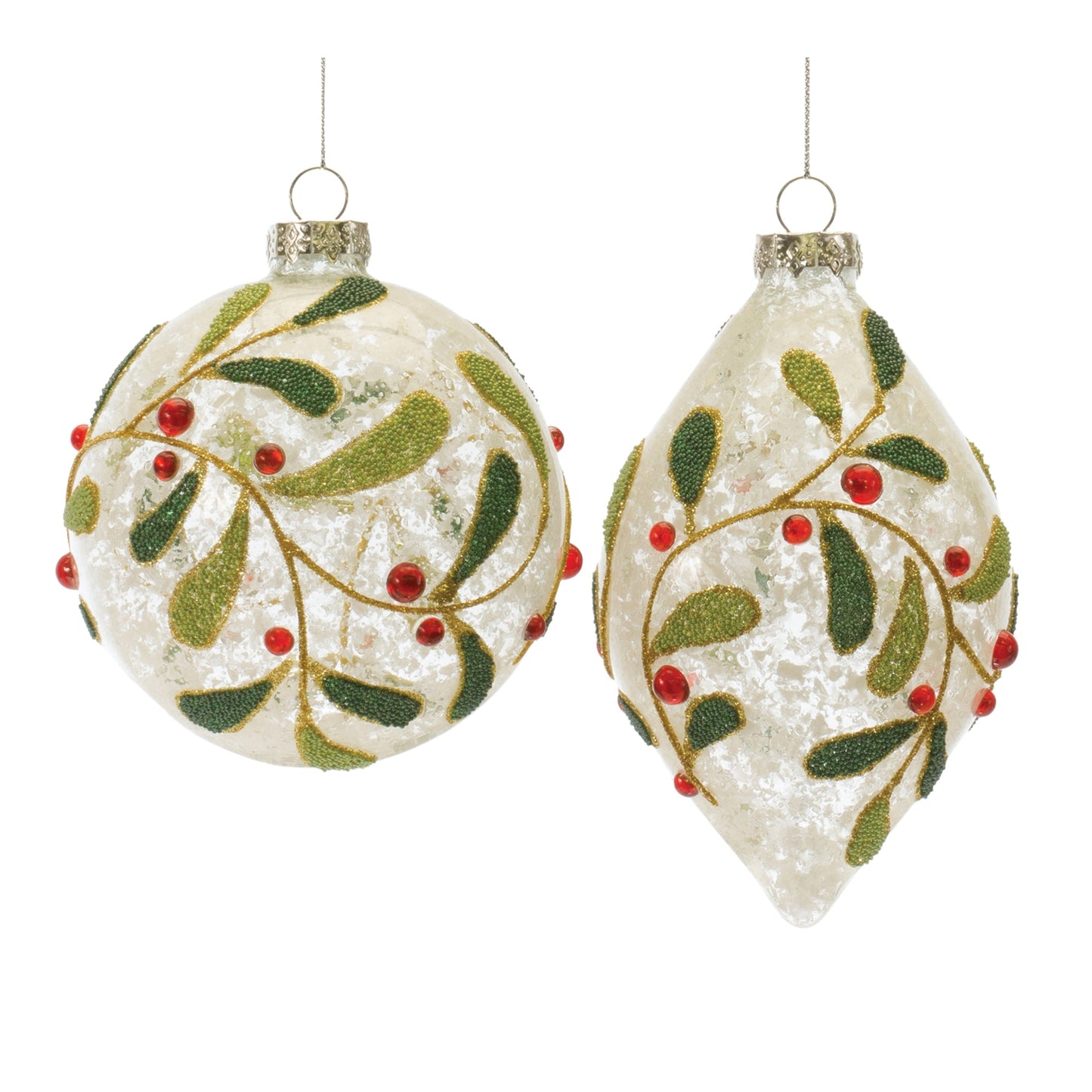 Beaded Glass Mistletoe Ornament, Set of 6