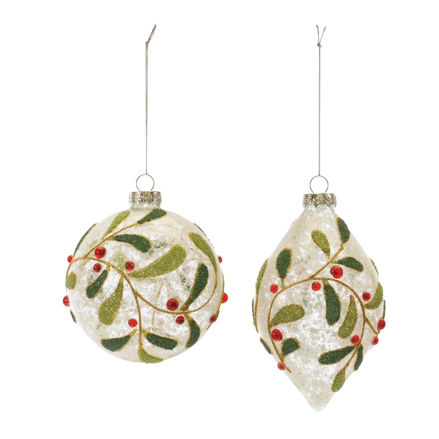 Beaded Glass Mistletoe Ornament, Set of 6
