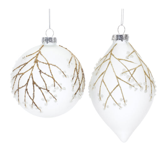 Glittered Glass Tree Branch Ornament, Set of 6
