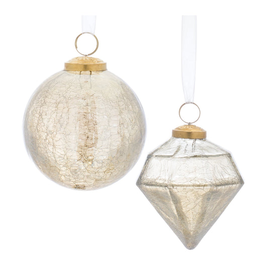 Champagne Crackle Glass Ornament, Set of 6