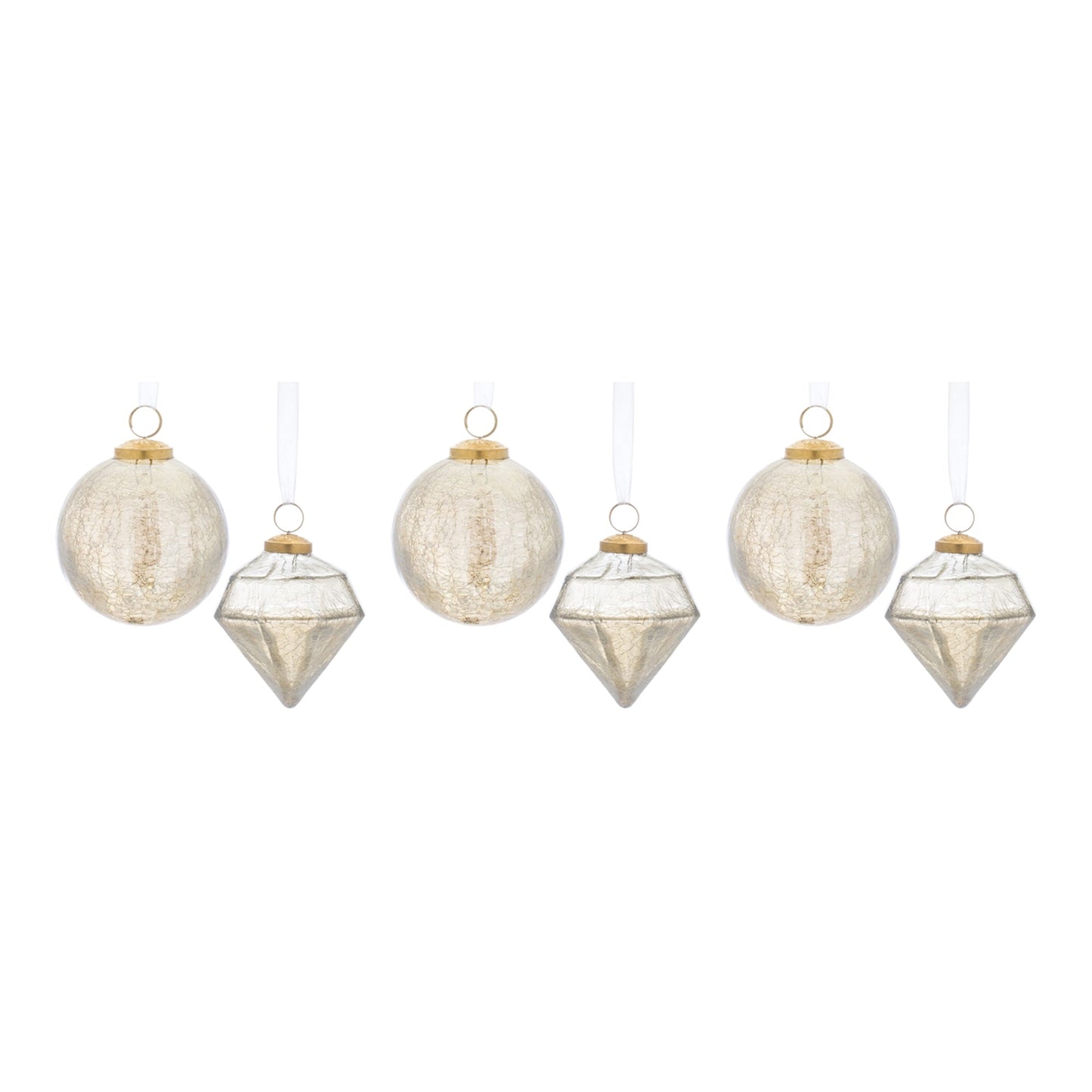 Champagne Crackle Glass Ornament, Set of 6