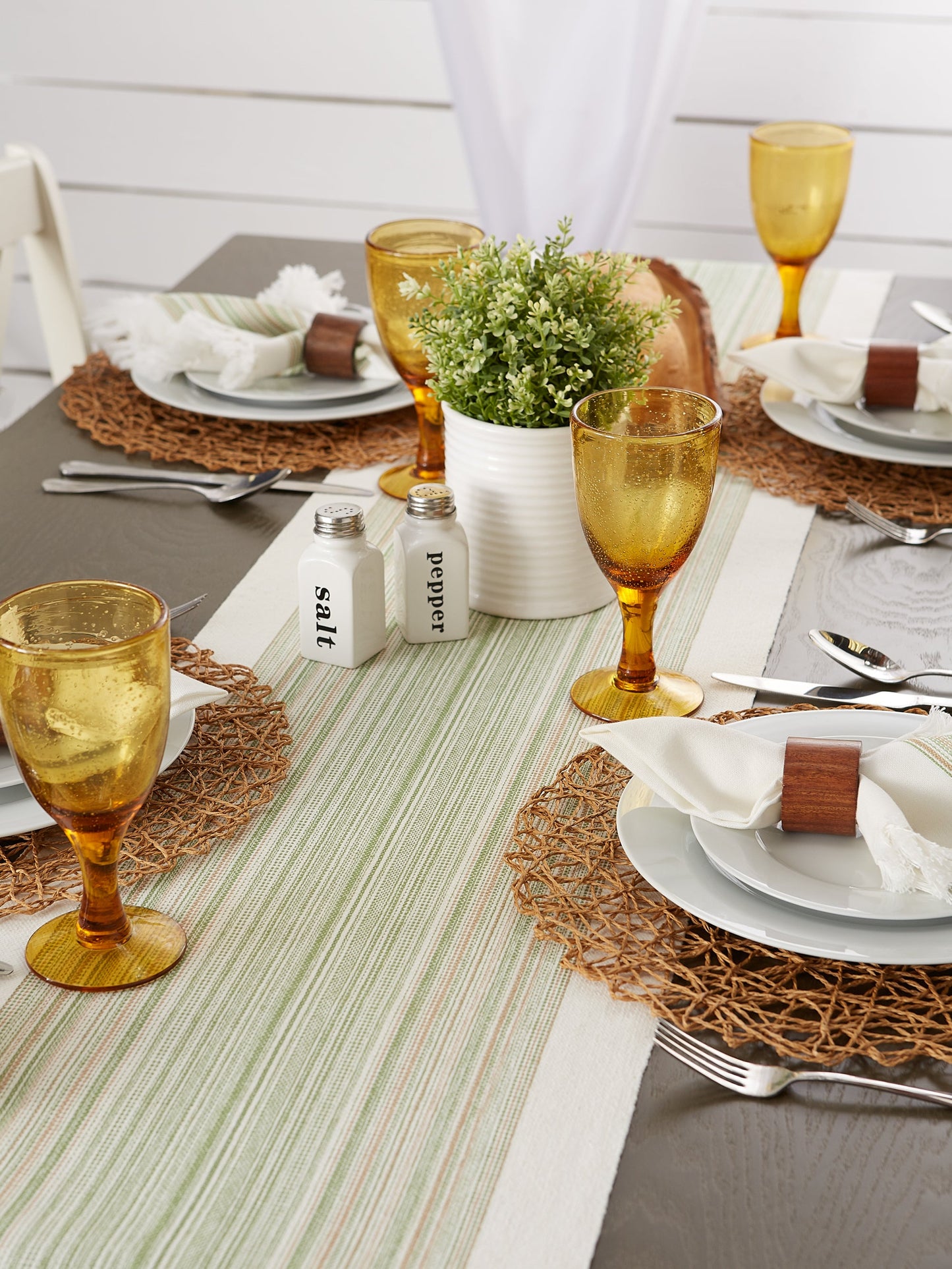 Thyme Striped Fringe Ribbed Table Runner 14X108