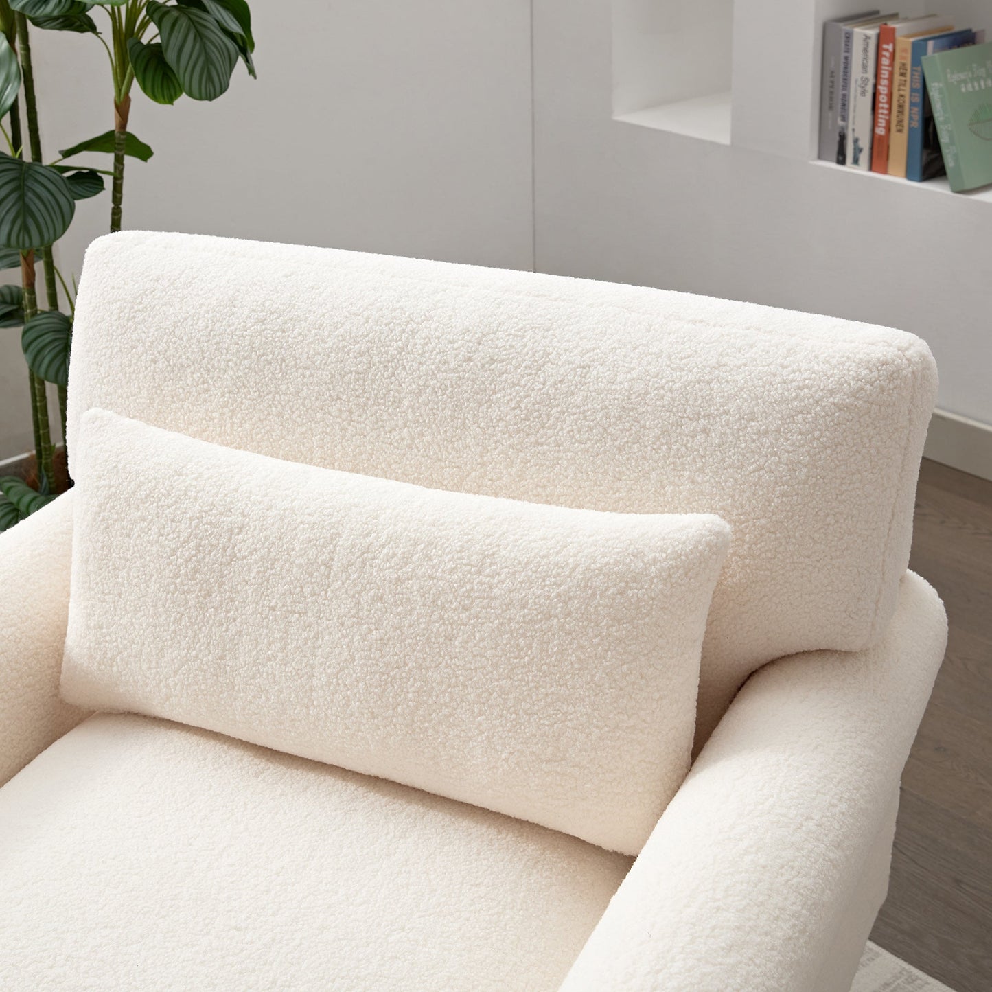 Upholstered Accent Chair with Circular Armrests and Roman Column Legs