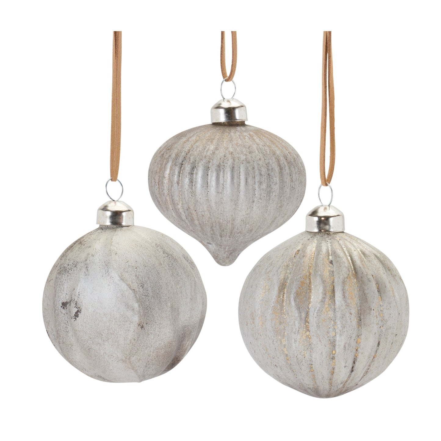 Distressed Ribbed Glass Ornament, Set of 12