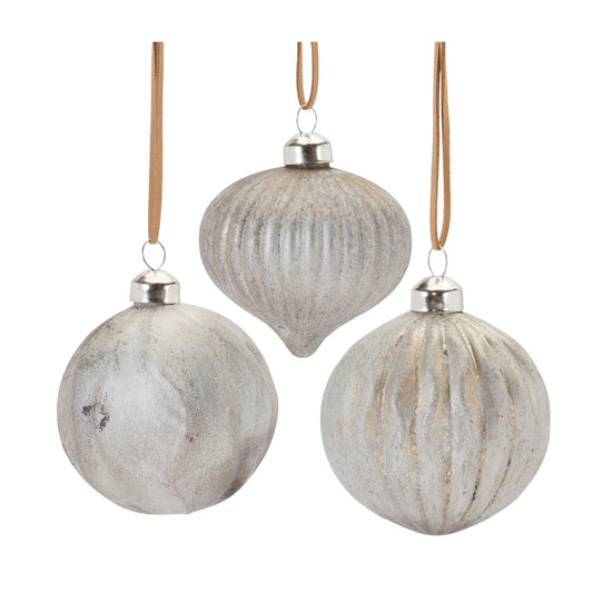 Distressed Ribbed Glass Ornament, Set of 12