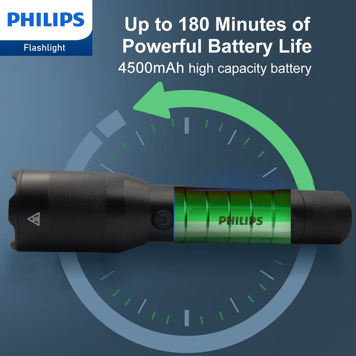 Philips SFL5805R Rechargeable LED Flashlight 1200 Lumens (Black)