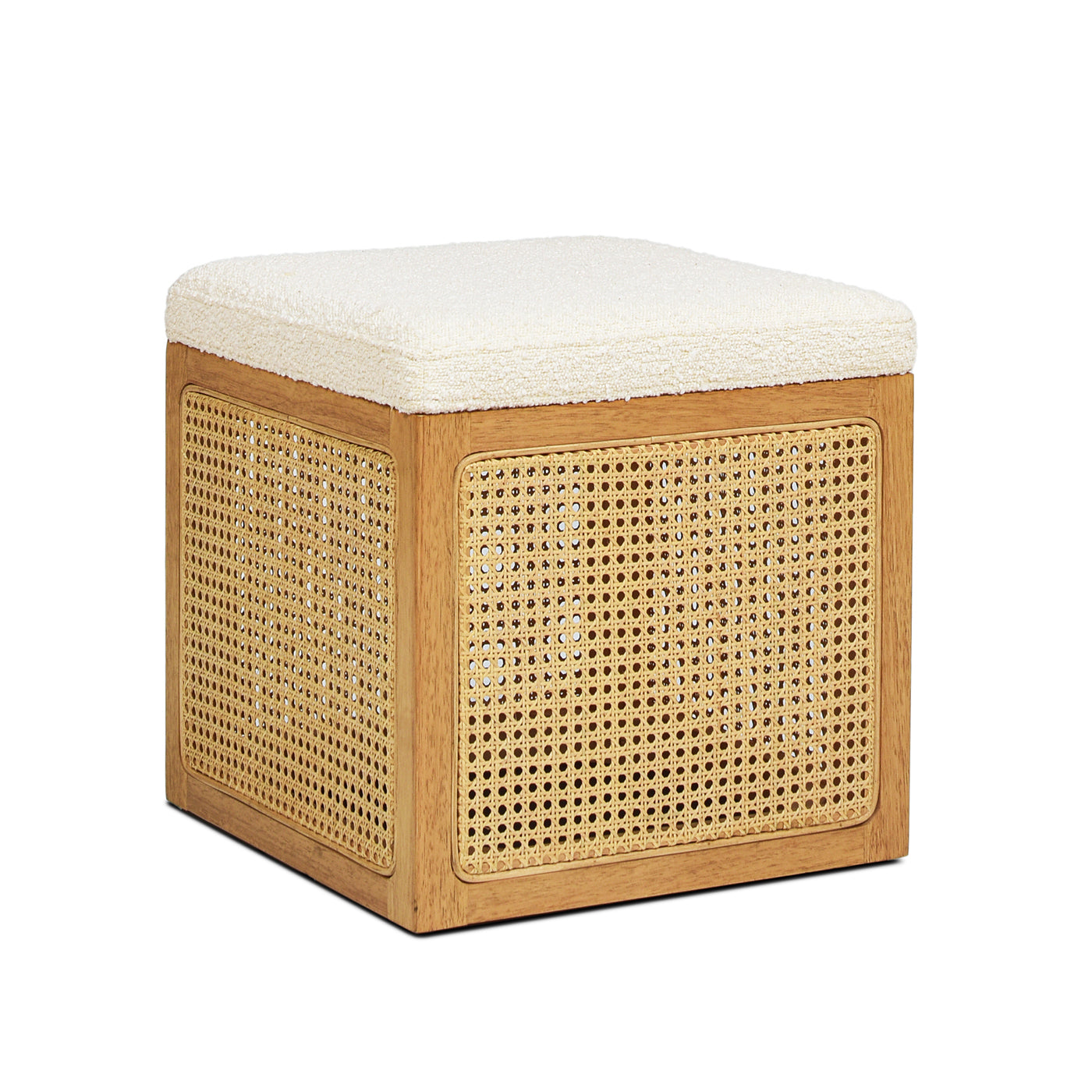 Upholstered Ottoman with Rattan Accents