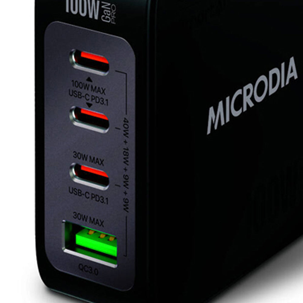 Microdia SmartCube Nano 100W 4 Port GaN Wall Charger - Black