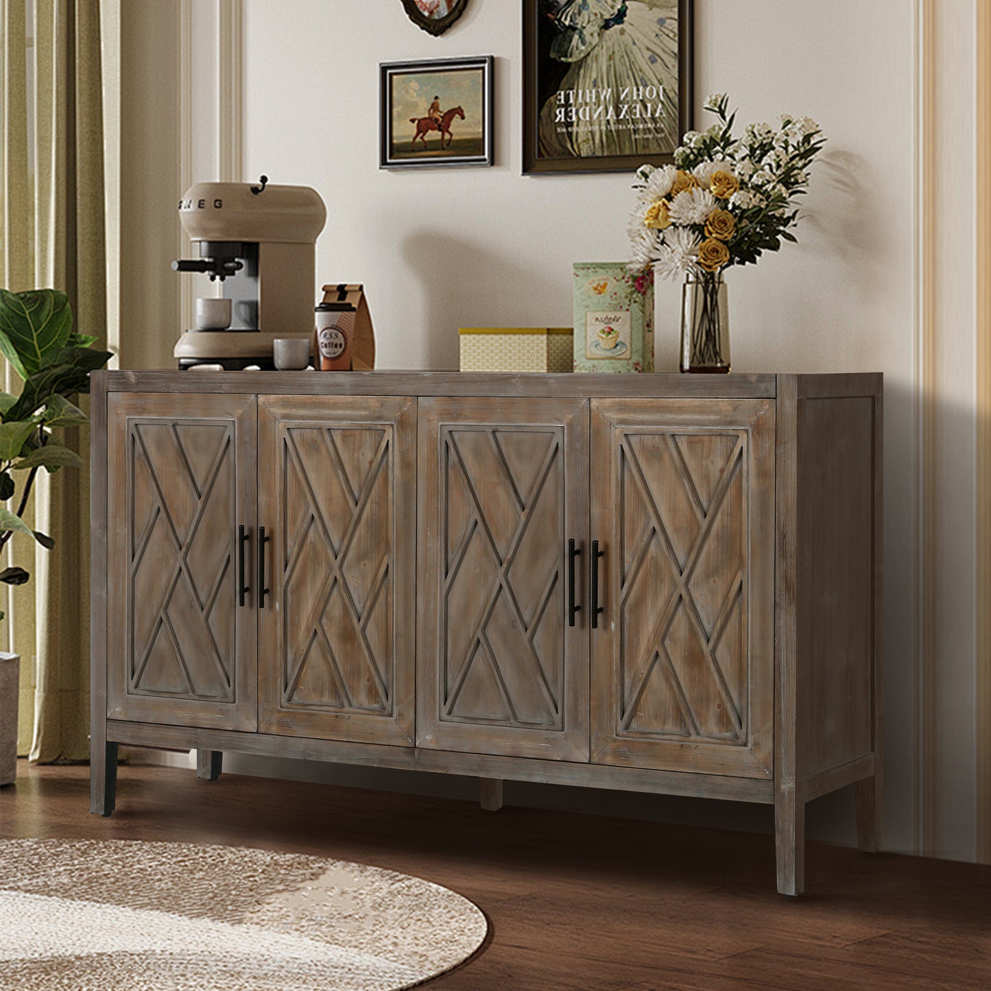 Arcanine 60" Sideboard with 4 Doors and Adjustable Shelves