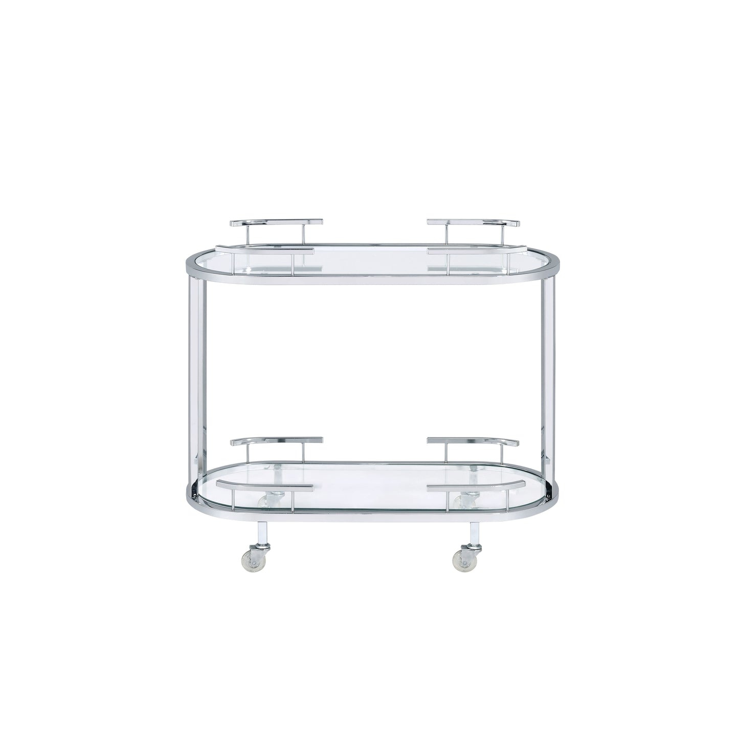 Serving Cart and Bar Table with Chrome Frame and Glass Shelves