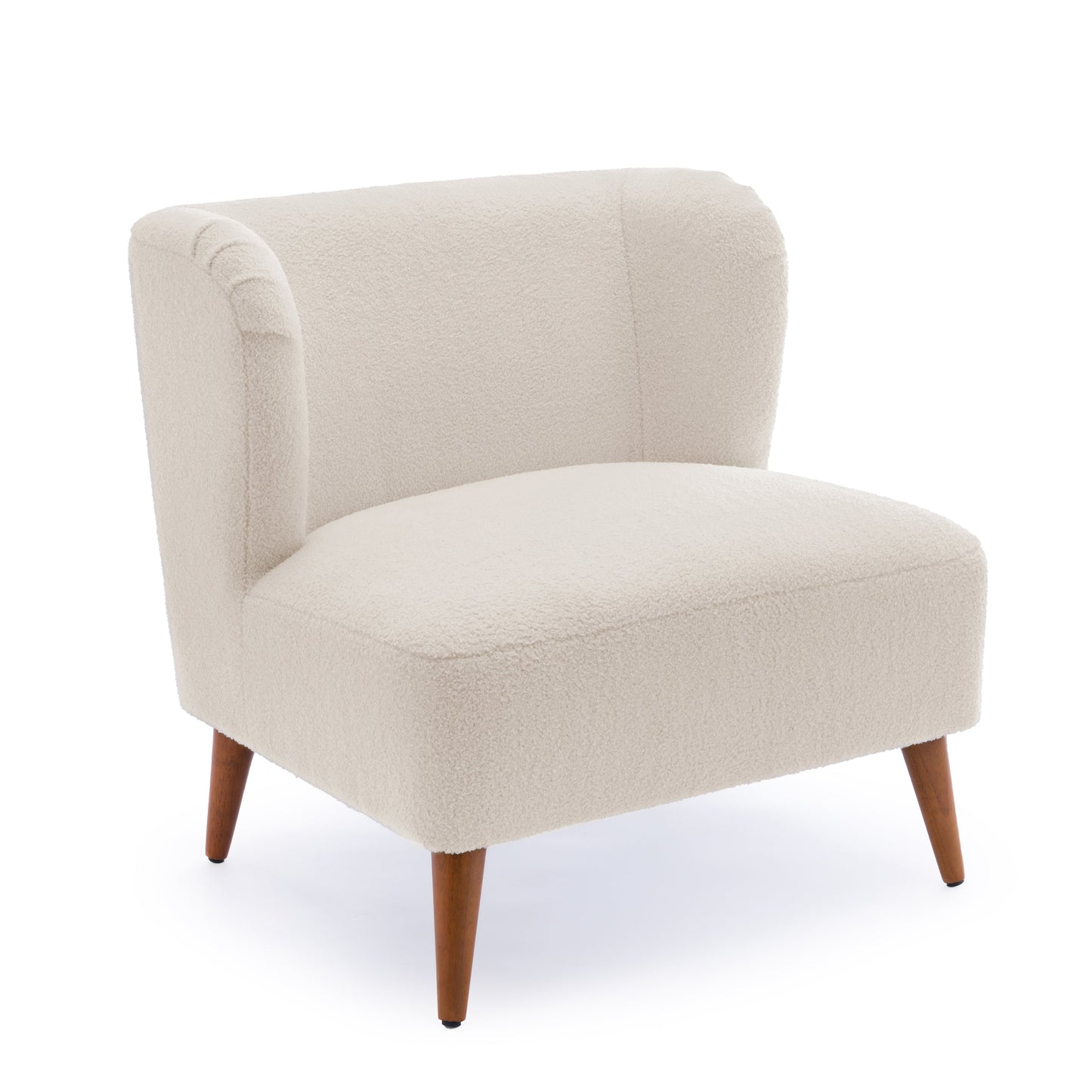 Boucle Accent Chair with Wing Back and Wood Legs