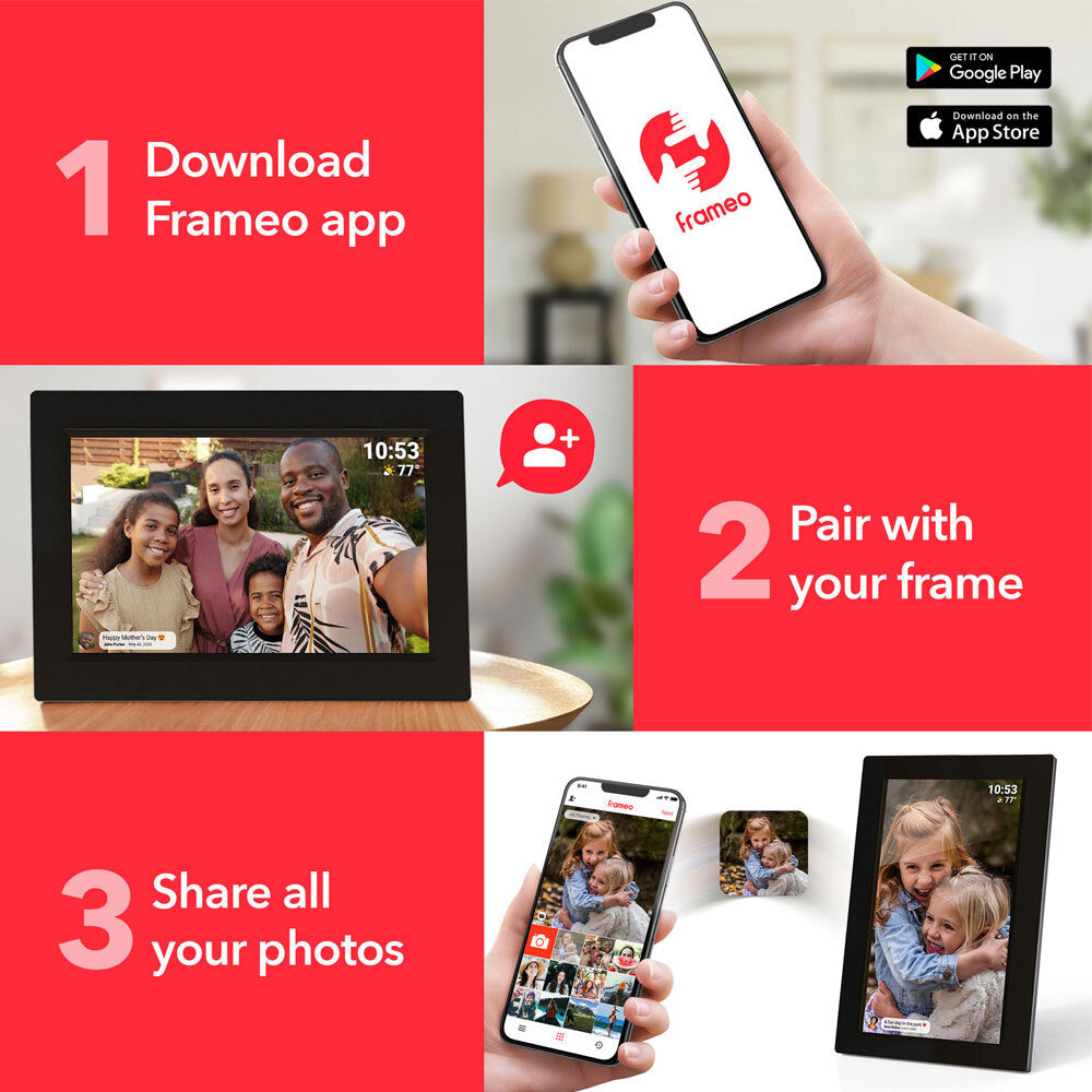 FireFly Frameo 10.1'' Wi-Fi Digital Photo Frame 32GB Storage - Glass