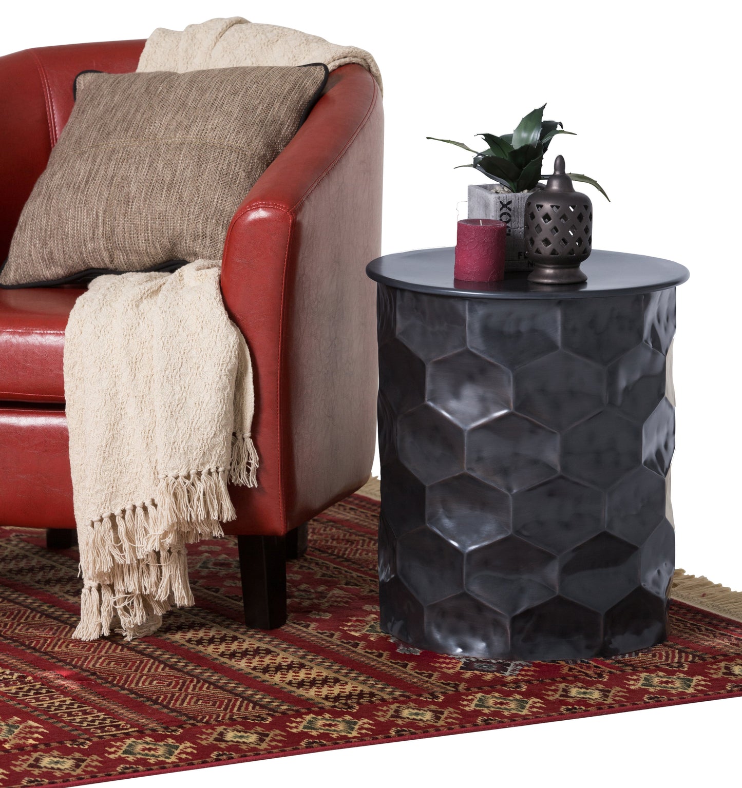 Opalescence Metal Side Table with Removable Round Top and Honey Comb Design