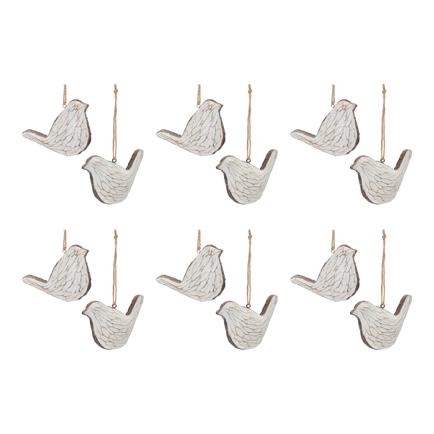 Carved Bird Ornament, Set of 12