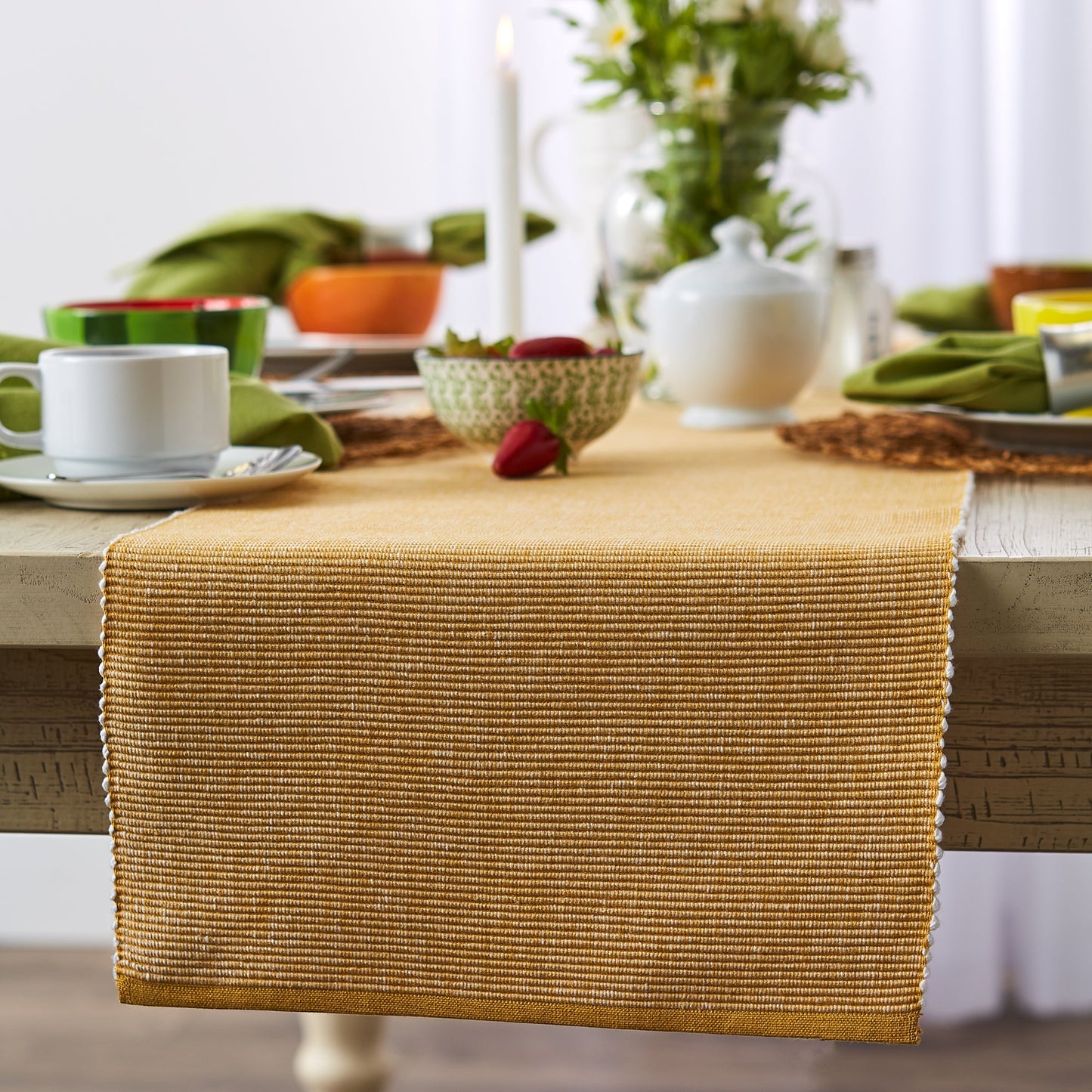 Honey Gold/White 2-Tone Ribbed Table Runner 13X72