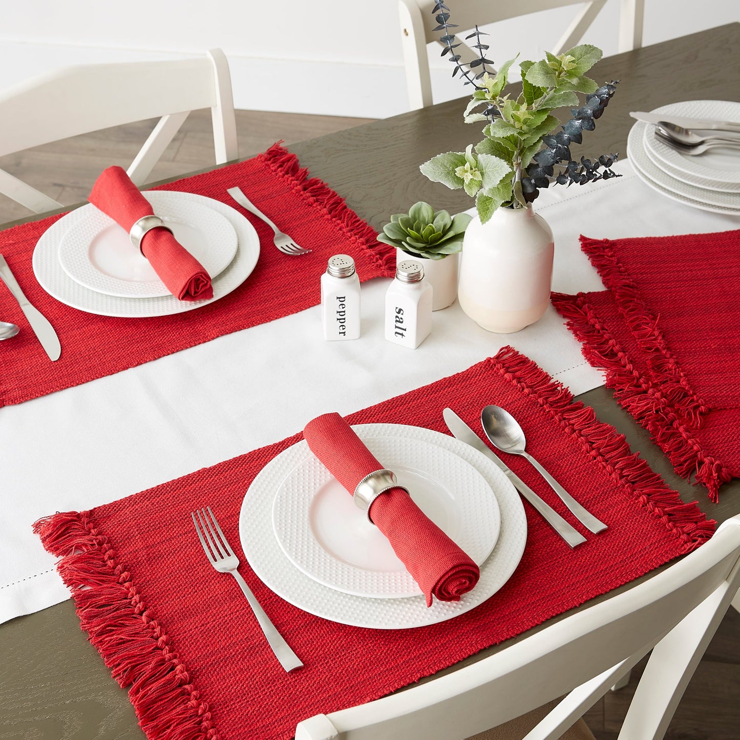 Tango Red Variegated Fringe Placemat & Napkin, Set of 8