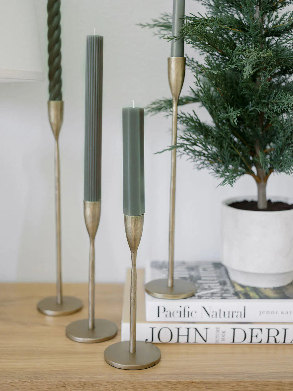 Antique Brass Iron Candleholders, Set of 3