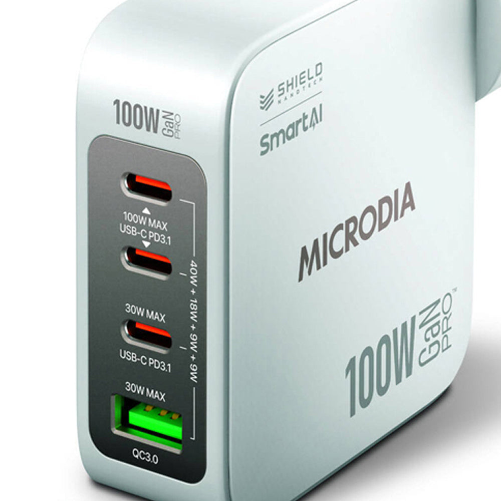 Microdia SmartCube Nano 100W 4 Port GaN Wall Charger (White)