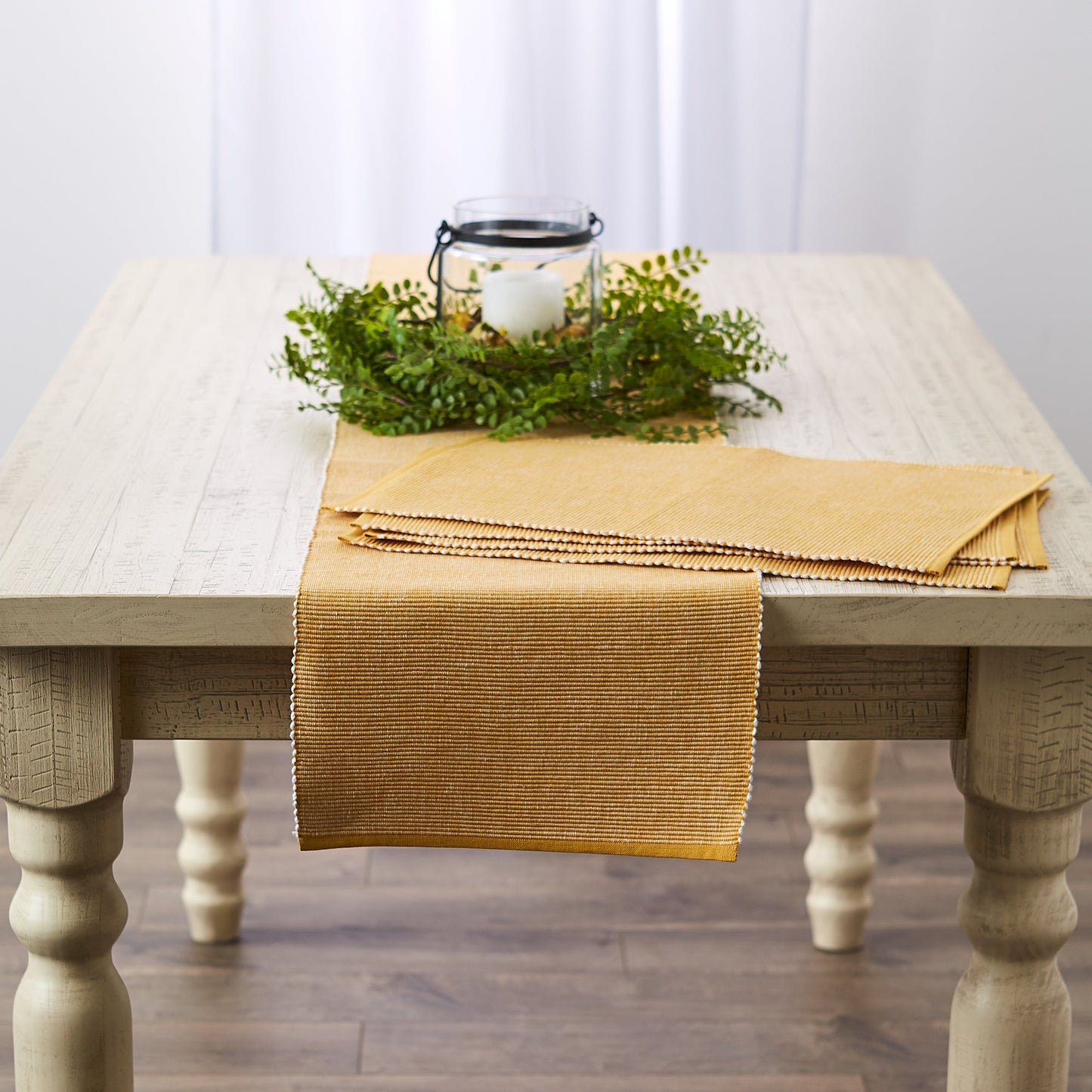 Honey Gold/White 2-Tone Ribbed Table Runner 13X72