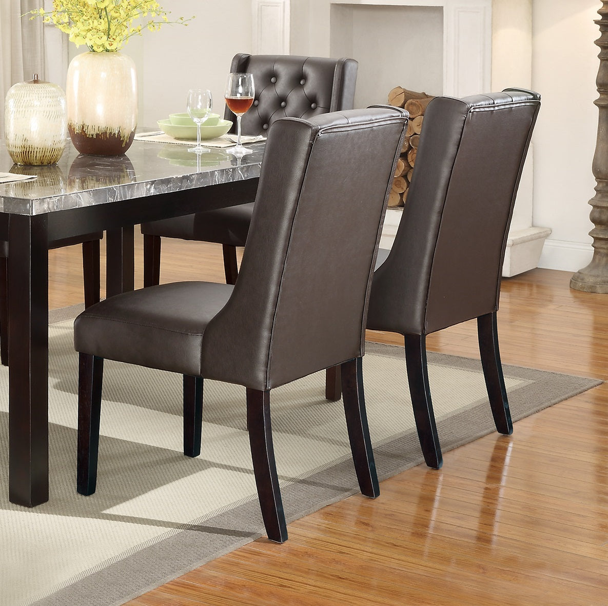 Button Tufted Upholstered Dining Chair with Wing Back, Set of 2