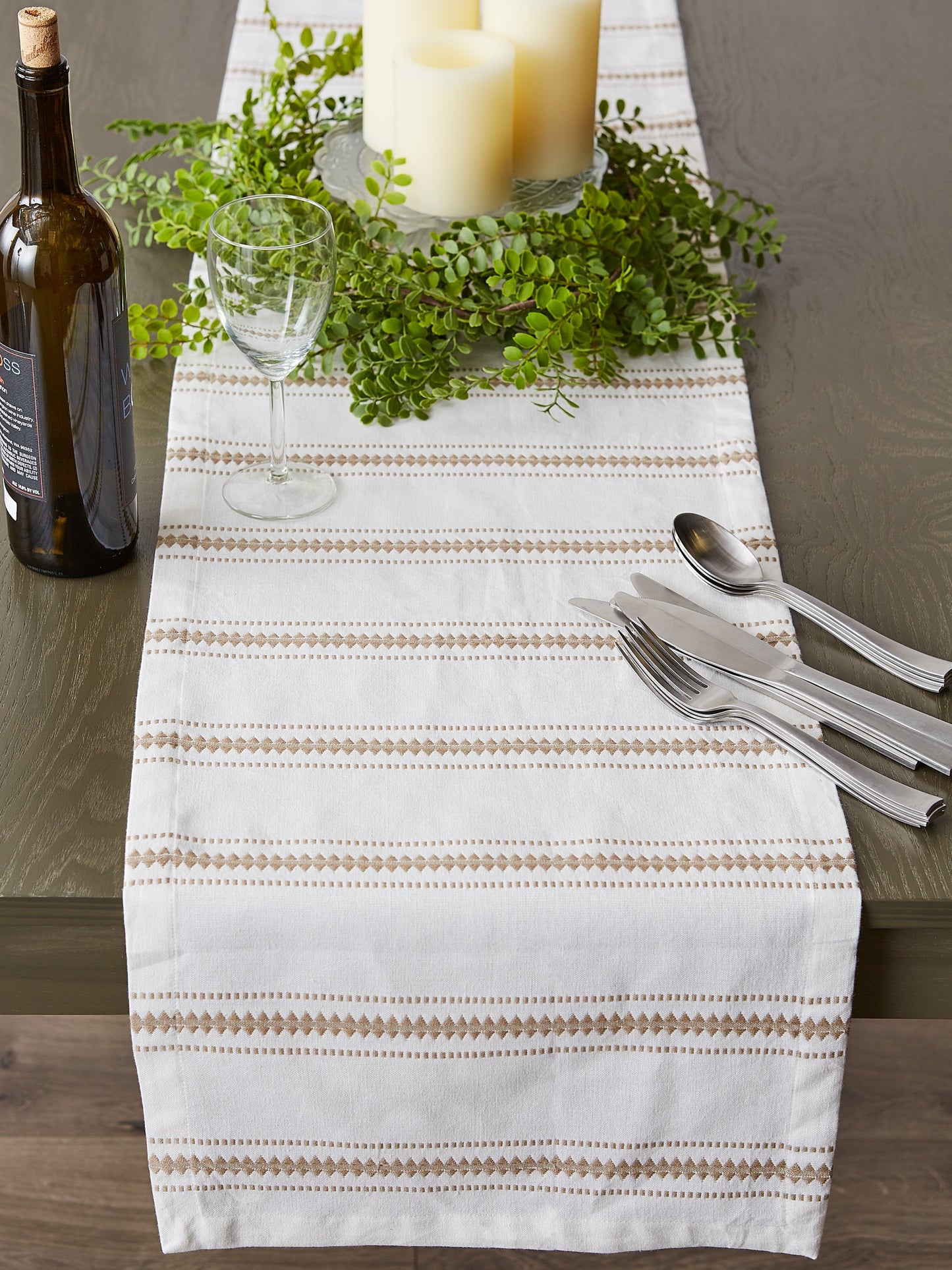Stone Zig Dobby Stripe Table Runner 14X72