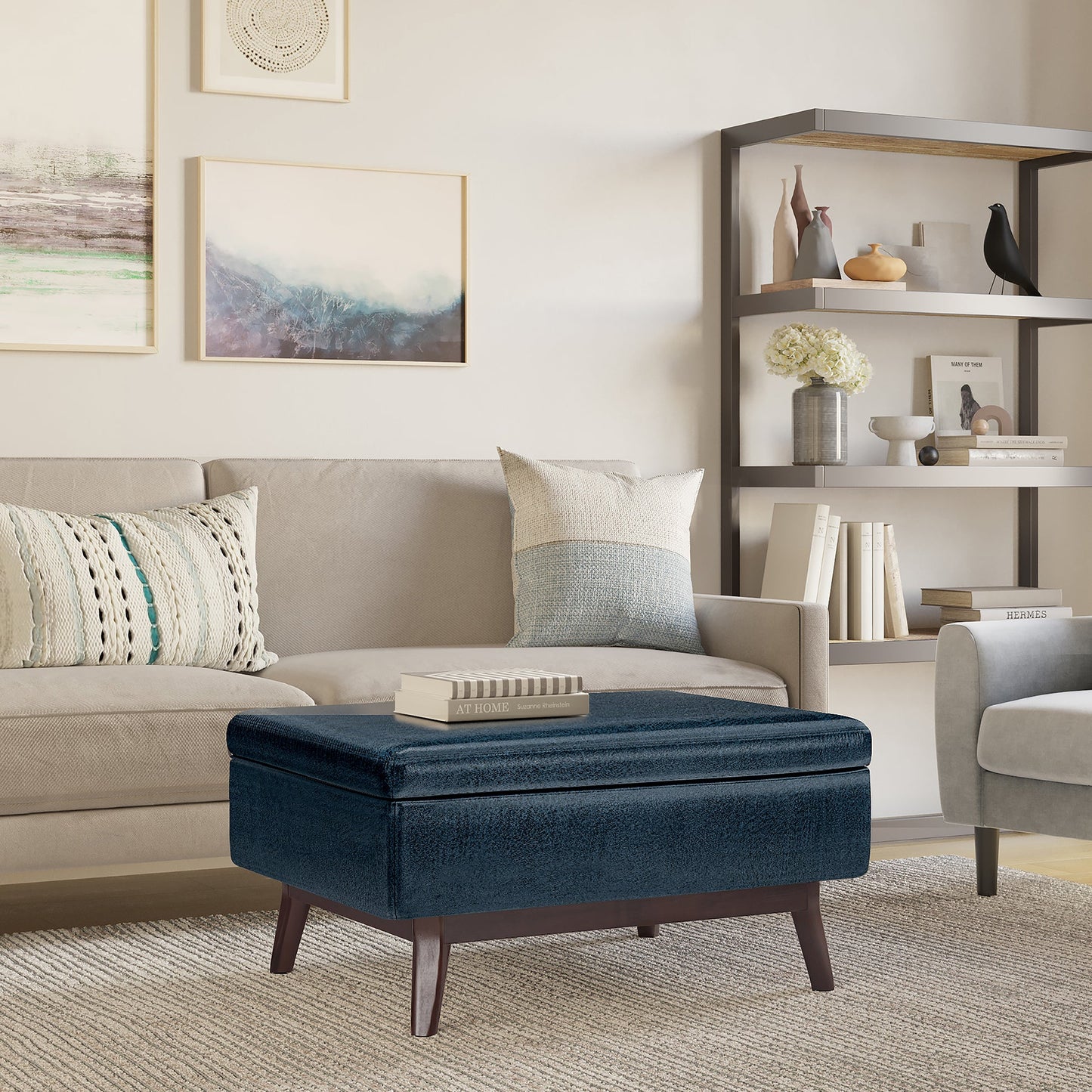 Untamed Upholstered Ottoman with Flip Top Storage and Wood Frame