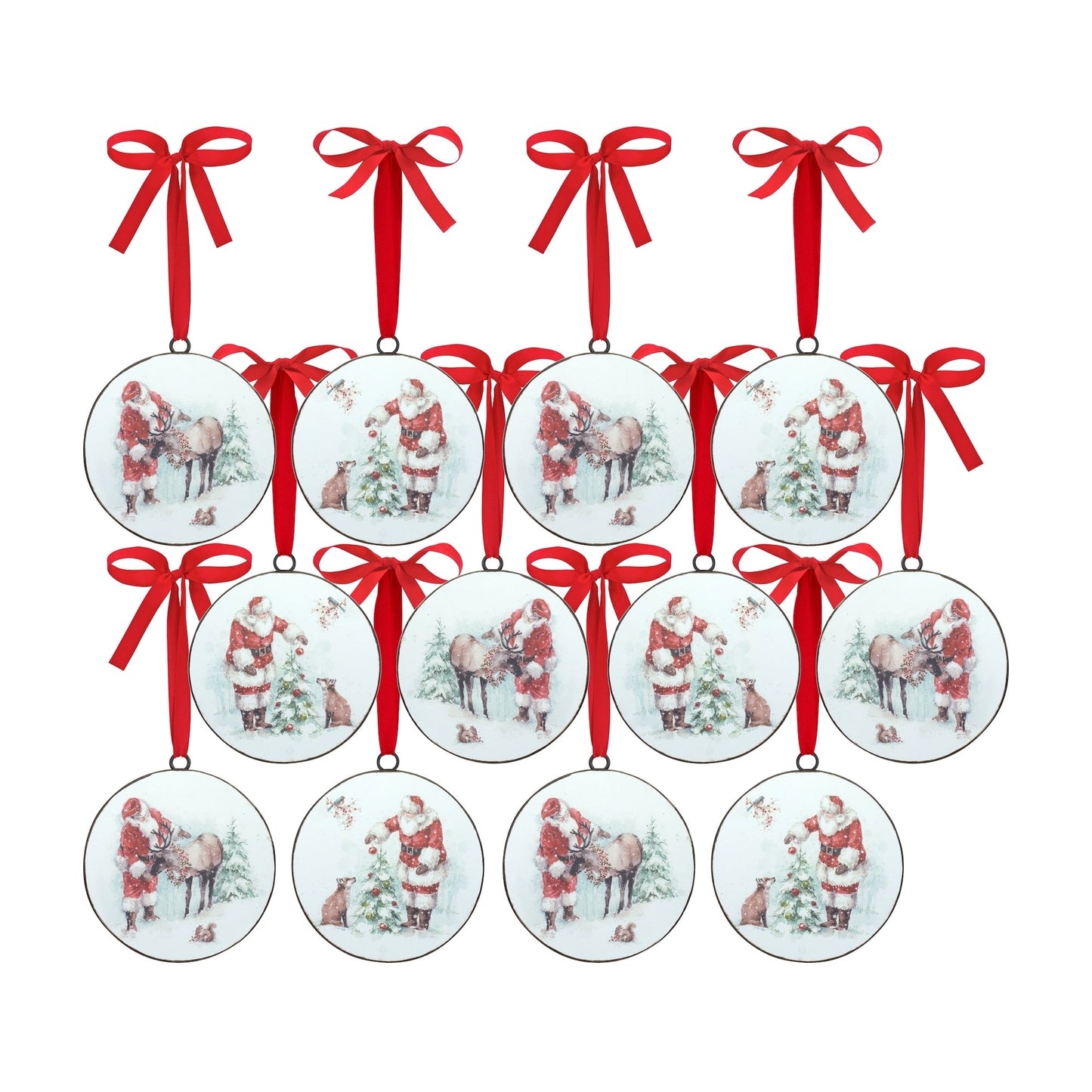 Winter Santa with Woodland Animals Disc Ornament, Set of 2