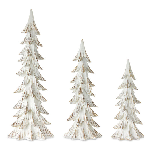 Carved Wood Design Pine Tree Decor, Set of 3