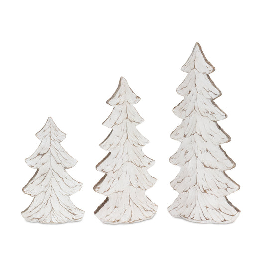 Carved Wood Design Holiday Tree Decor, Set of 3