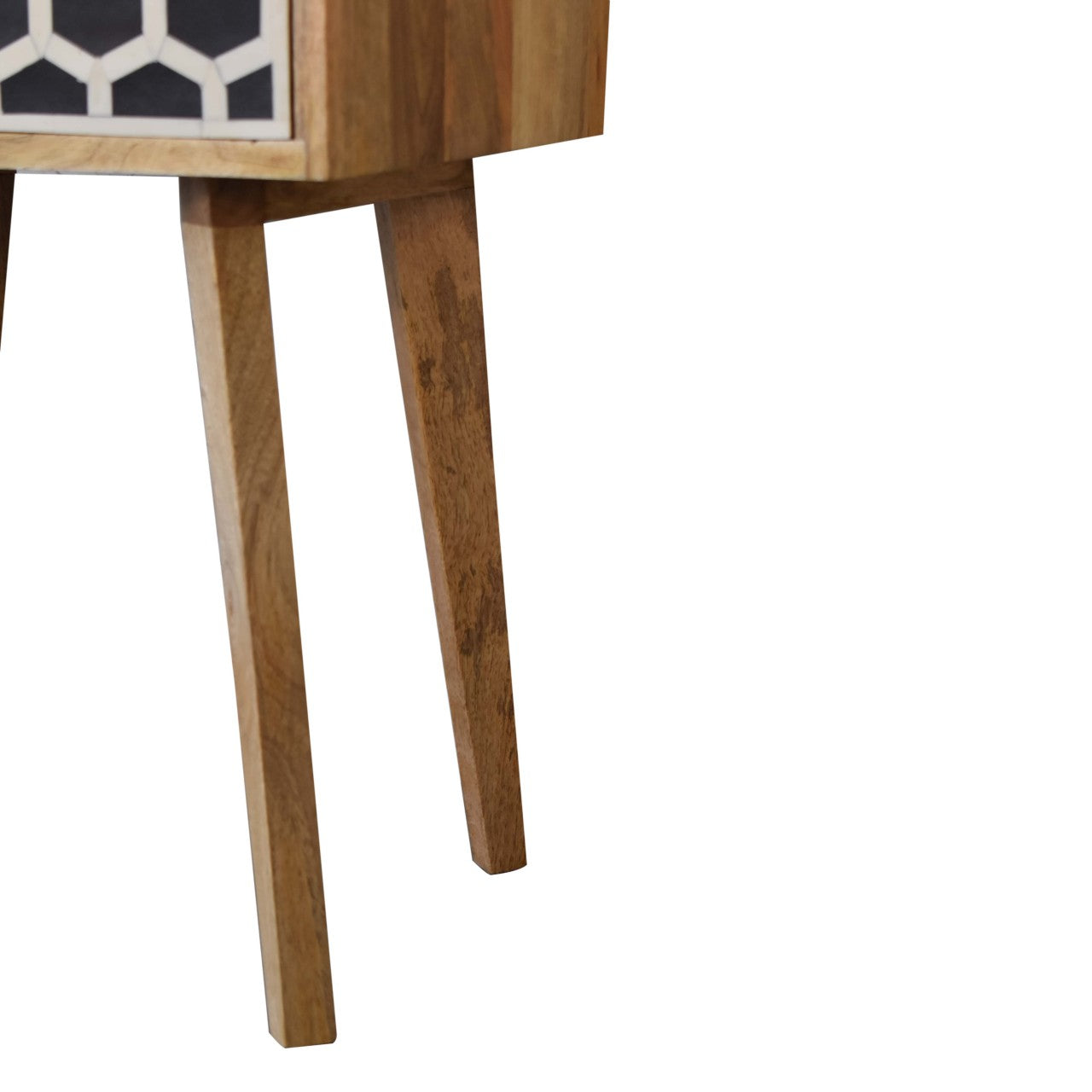 Arcanist Bone Inlay Bedside with Drawer and Tapered Wood Legs
