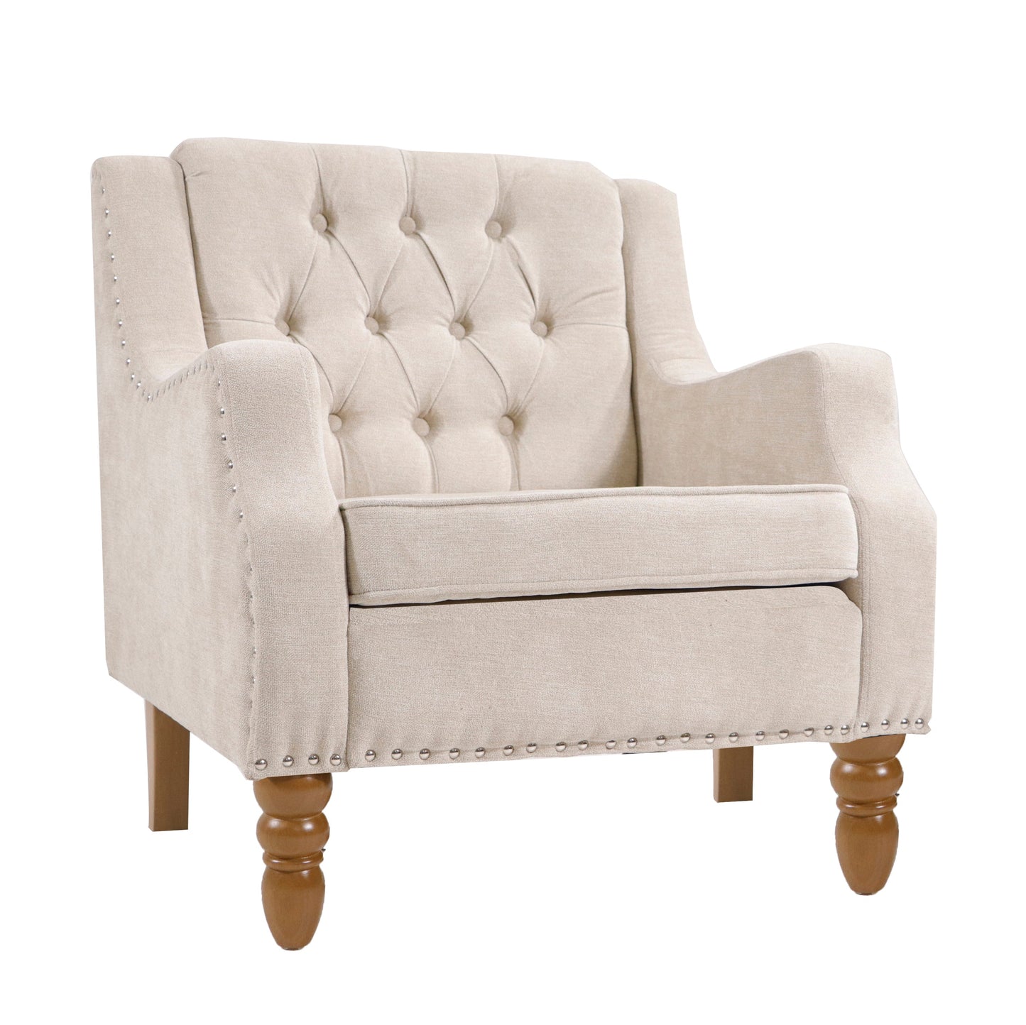 Caryl Button Tufted Upholstered Accent Chair with Recessed Arms and Nailhead Trim