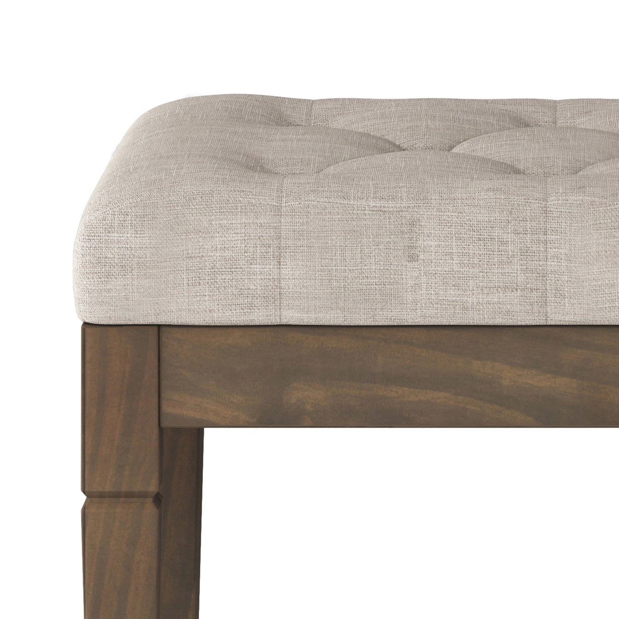 Flourishing Small Upholstered Tufted Ottoman Bench with Carved Legs