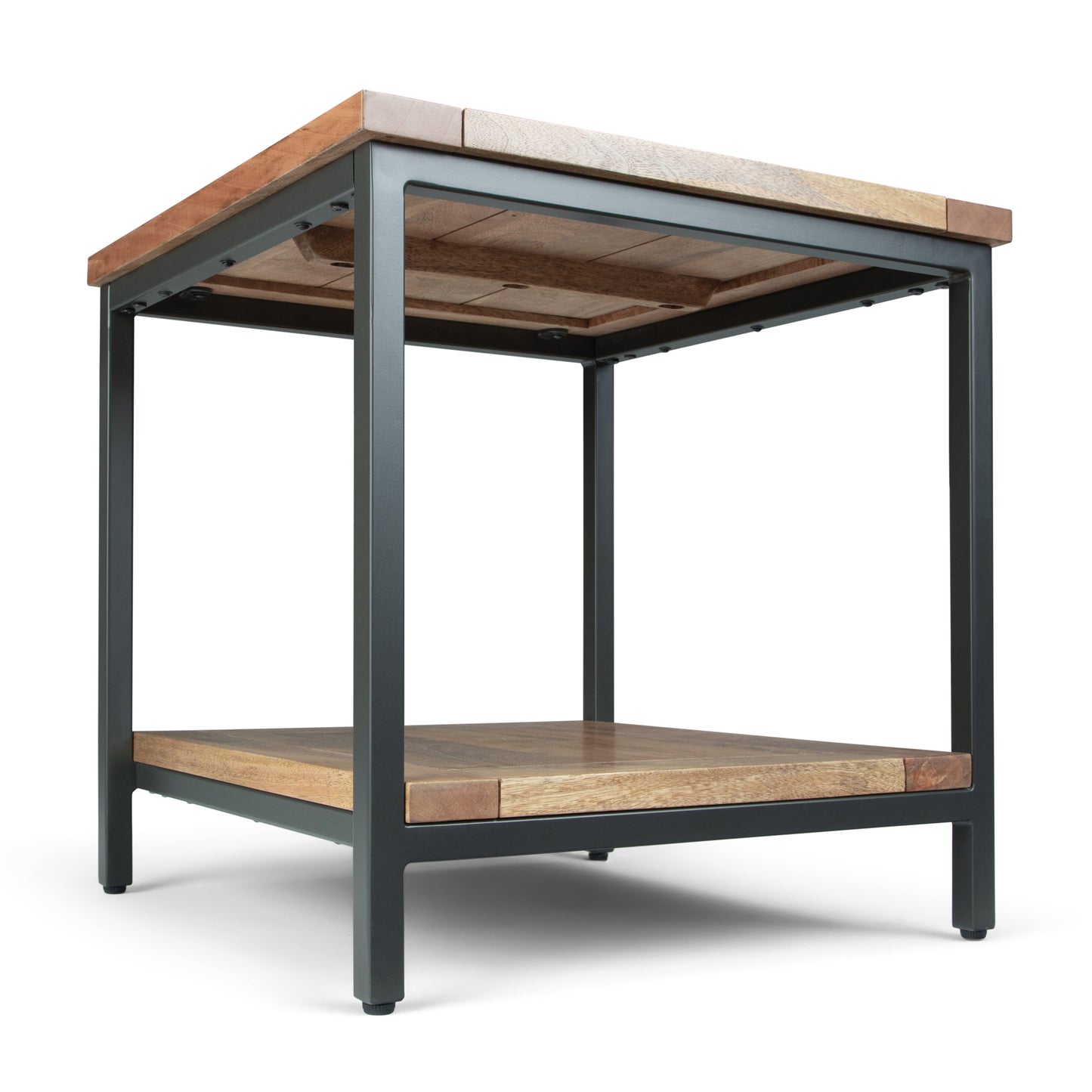 Haloed Square Side Table with Open Bottom Shelf and Metal Frame