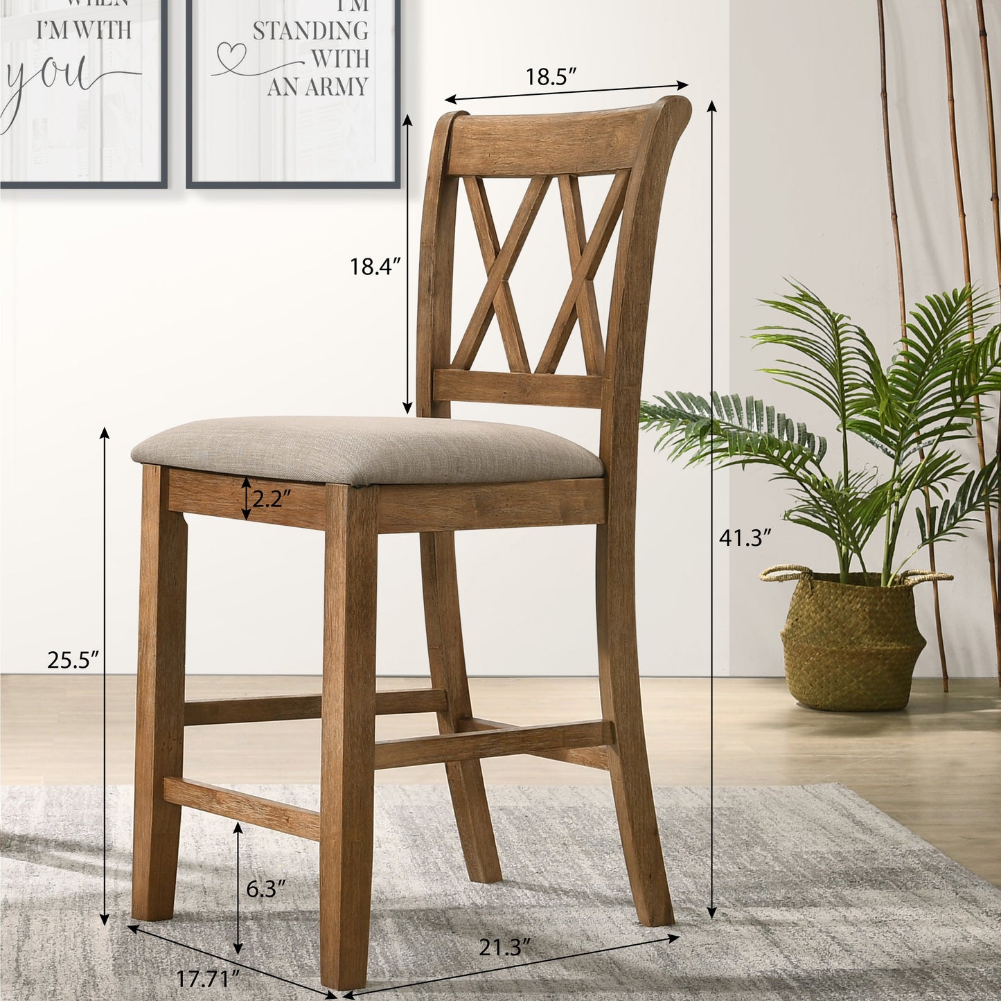 Cross-Buck Wood 5-Piece Counter Height Dining Set