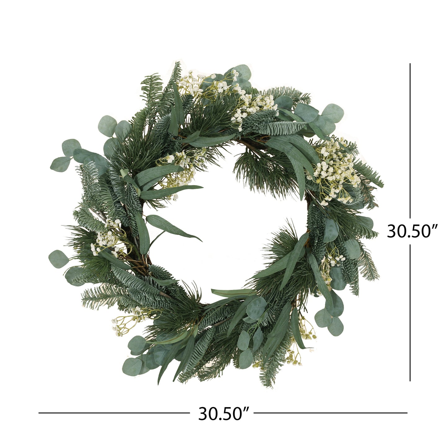 Krylo 30-inch Wreath with Eucalyptus Leaves, Pine Twigs