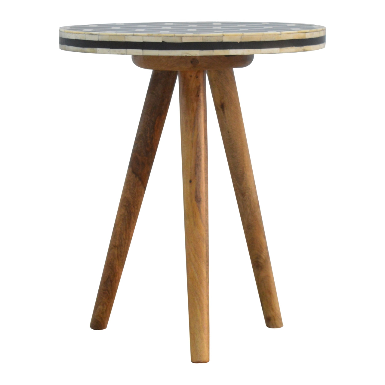 Arcanist Bone Inlay Tripod Stool with Wood Legs