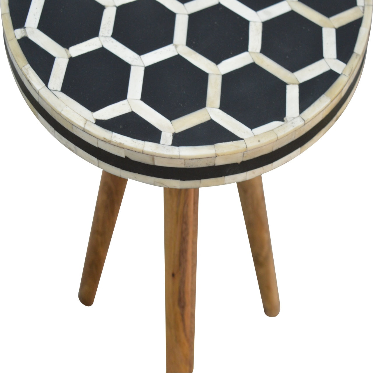 Arcanist Bone Inlay Tripod Stool with Wood Legs