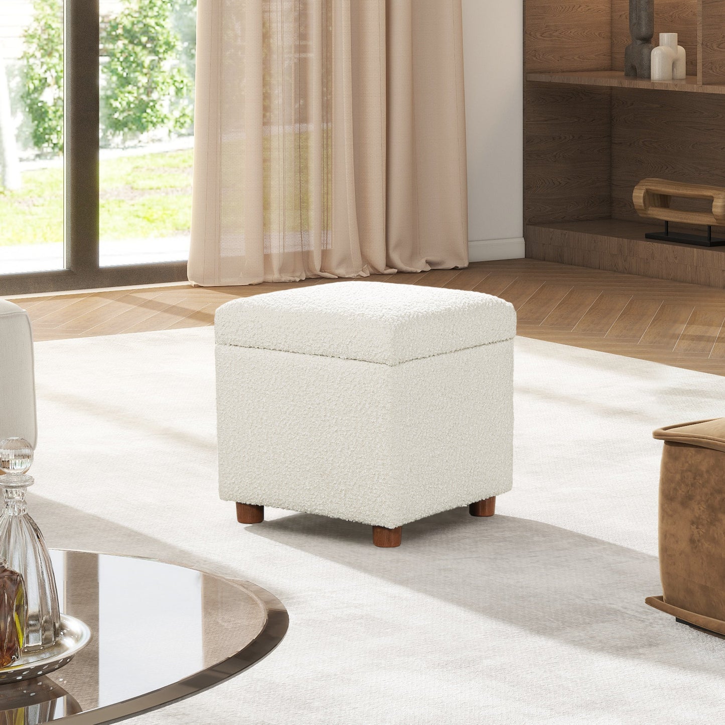 Upholstered Ottoman with Wood Legs