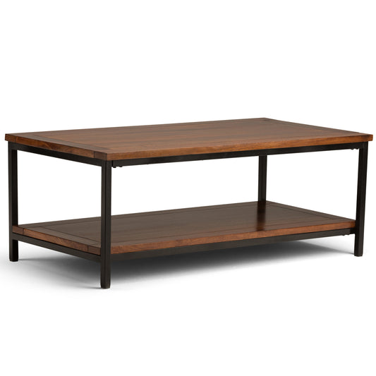 Haloed Rectangular Coffee Table with Open Bottom Shelf and Metal Frame
