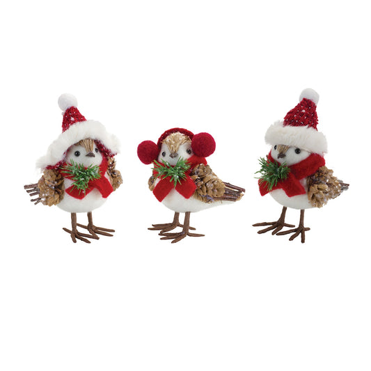 Winter Bird Shelf Sitter w/ Natural Accents, Set of 12
