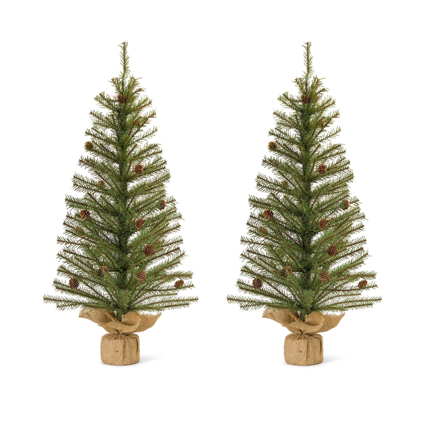 Pine Tree with Burlap Bag Base and Pinecone Accents, Set of 2