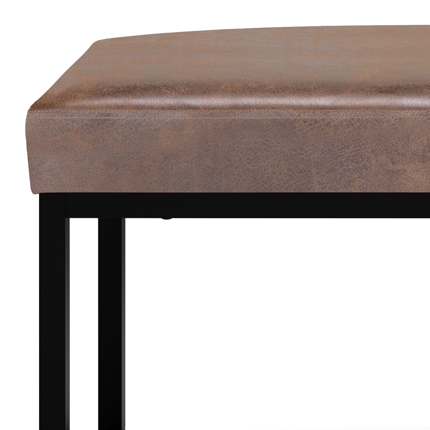 Motion 44"W Upholstered Faux Leather Bench with Black Powder Coated Metal Base