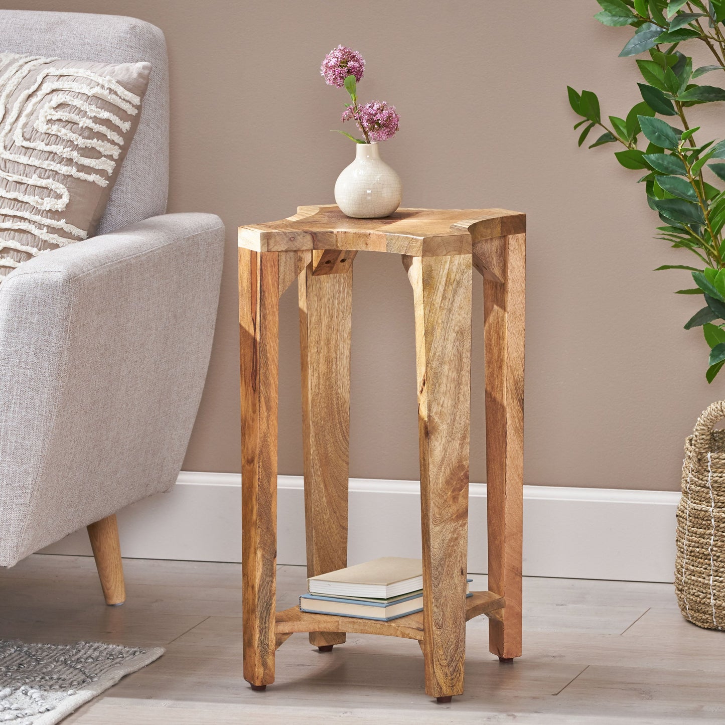24" Wood Side Table with Open Shelf