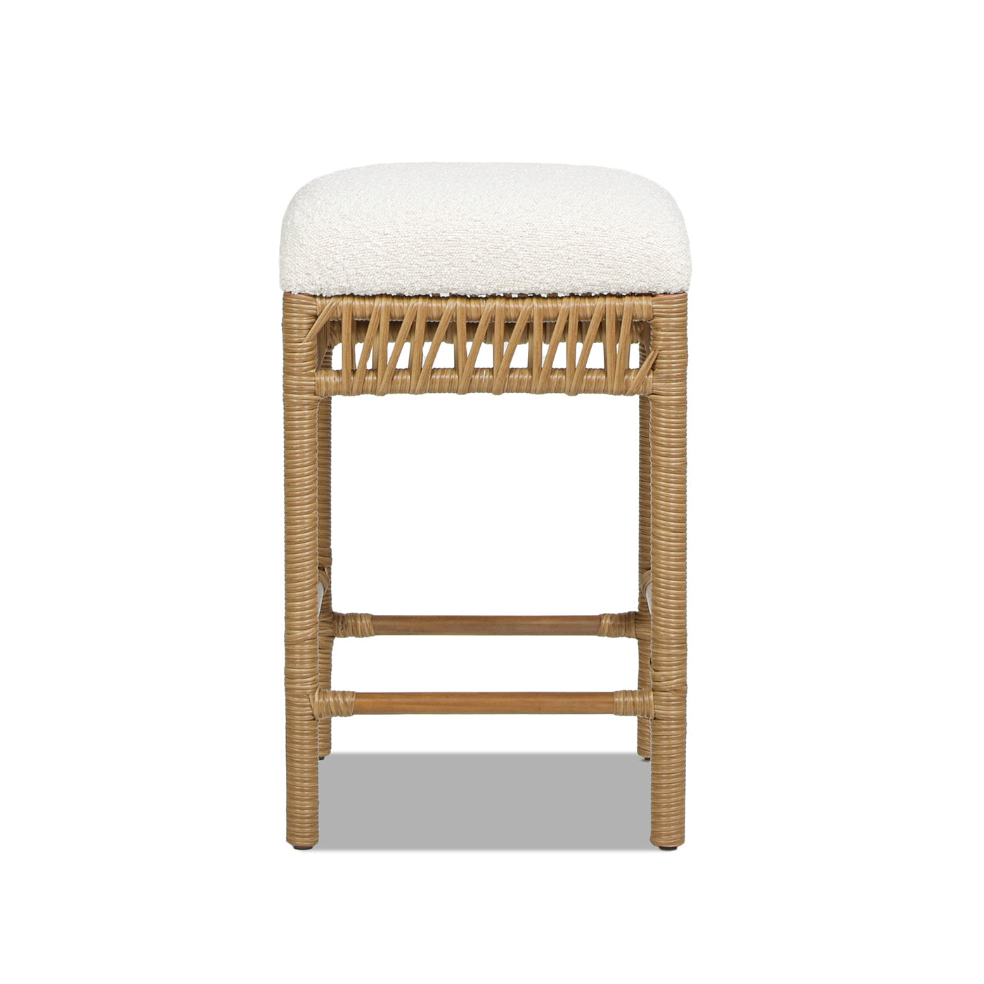 Upholstered Counter Stool with Resin Rattan Frame and Backless Design