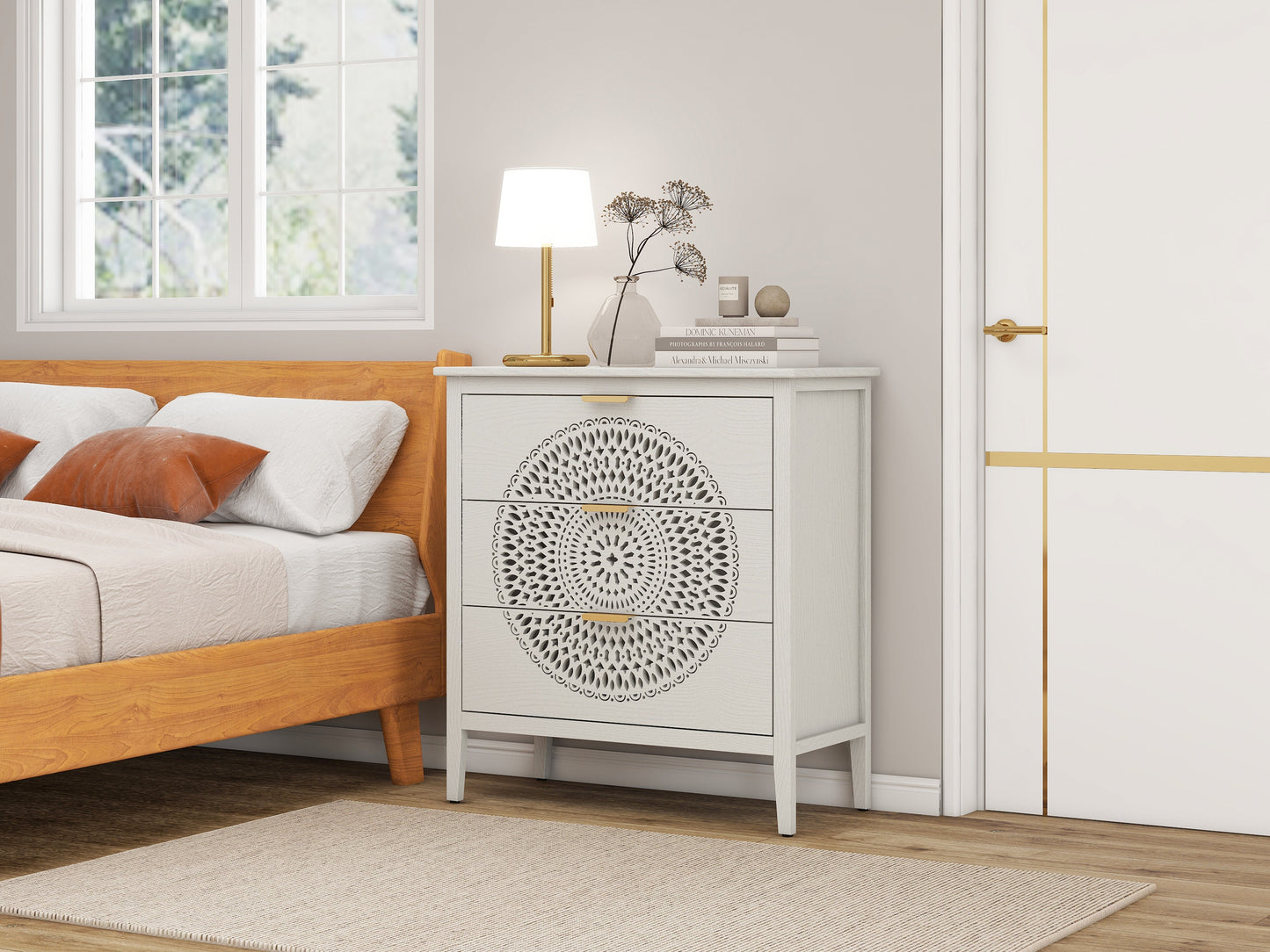 Abundanz 3-Drawer Dresser with Hollow Pattern and Metal Handle