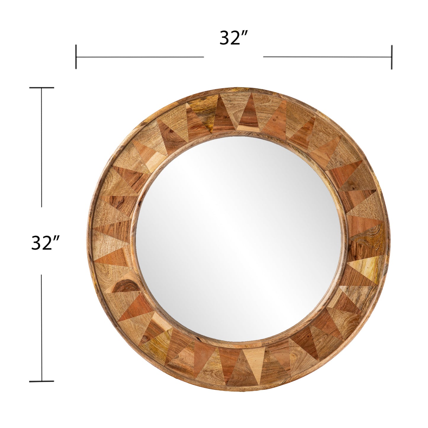 Round Wall Mirror with Solid Wood Frame