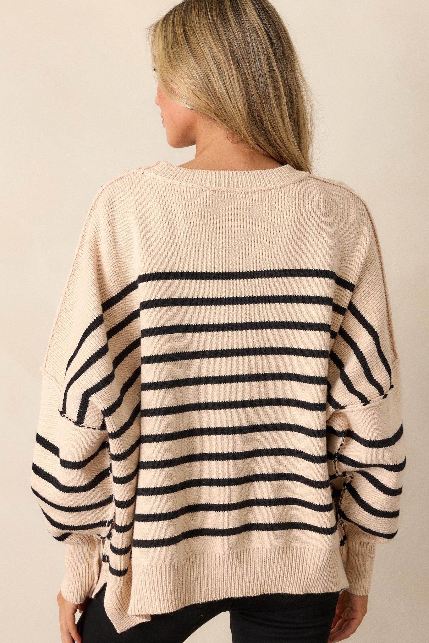 Whispering Woods Beige Stripe Knit Sweater