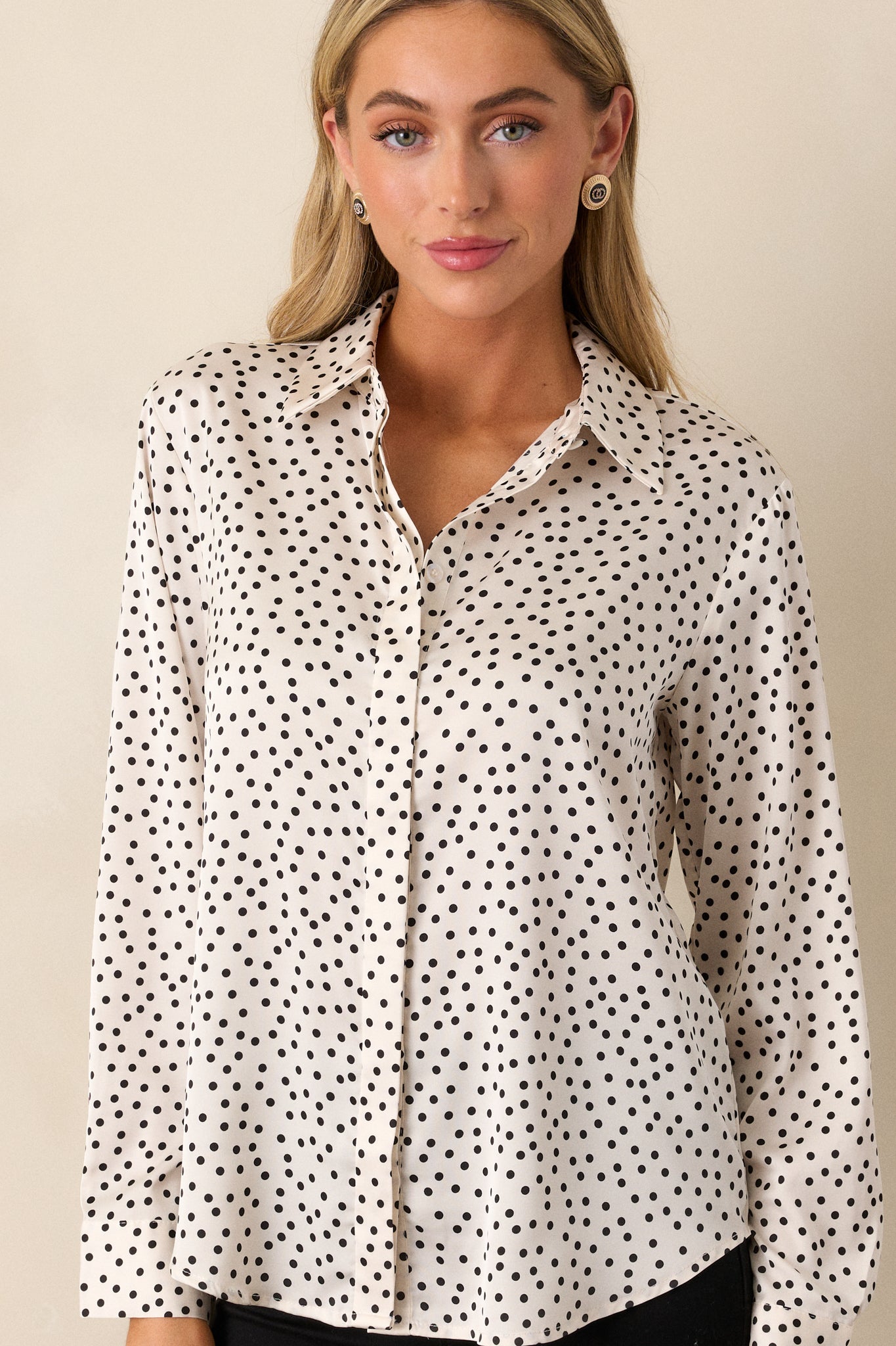 Lush Linen Ivory Polka Dot Button Front Top